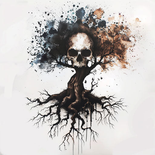 Tree Skull: surreal tattoo design blending nature and death