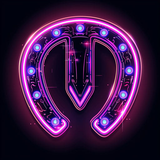Bright flat horseshoe tattoo sketch with neon outlines