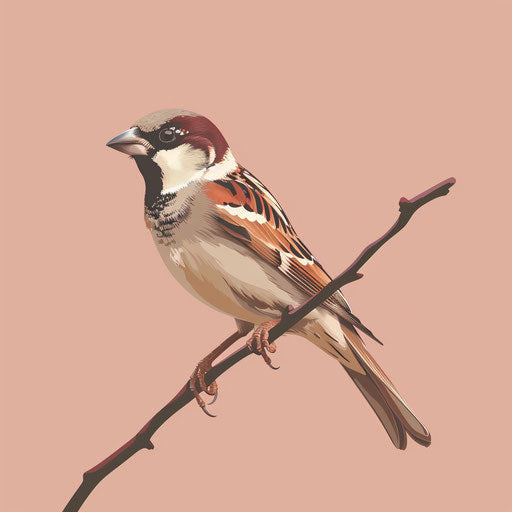 Realistic sparrow clipart on dusky rose background