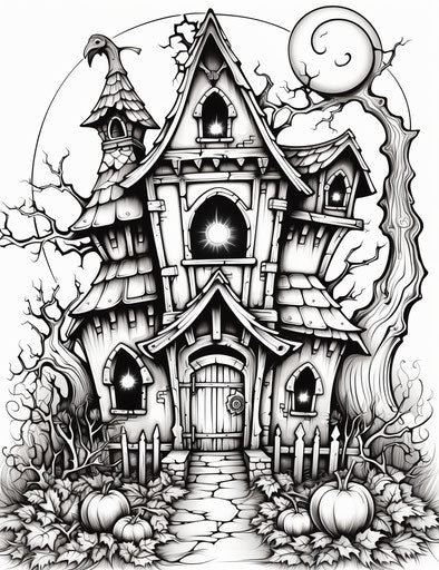 House coloring pages for Halloween, accurate and detailed 24:31