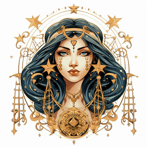 Zodiac icon with Virgo, classic tattoo style
