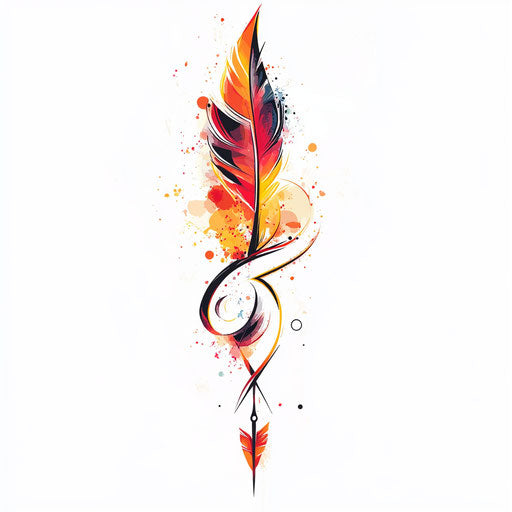 Masculine neck tattoo with abstract feather and arrow