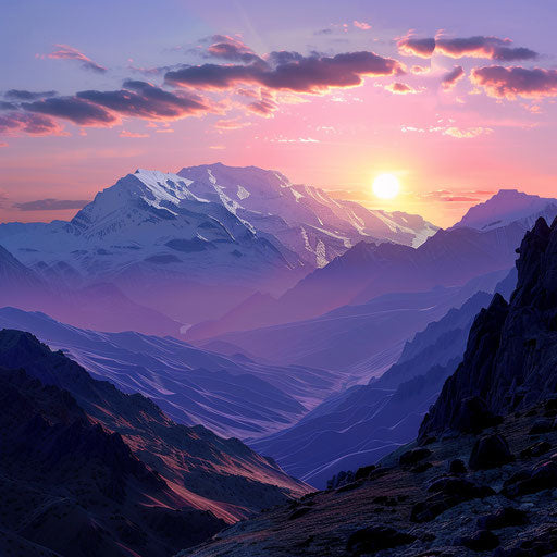 Sunset behind Toubkal, in the style of Peter Holme III