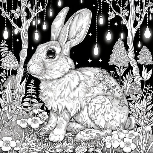 Easter Bunny in Magical Forest with Sparkling Lights