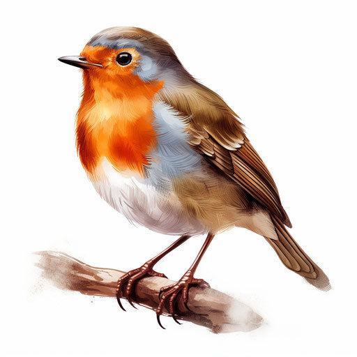 Illustration of robin in the style of Chiaroscuro Art, on white background