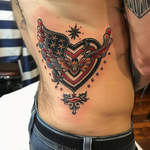 Tattoo symbols with classic Americana, in the style of Ed Hardy