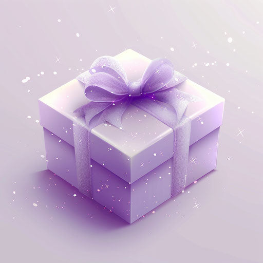 Realistic gift box clipart on flat lavender background
