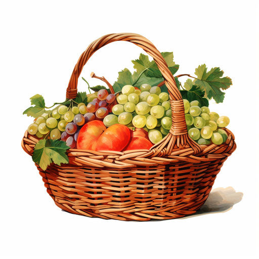 Basket clipart in the style of Oil painting, on a white background