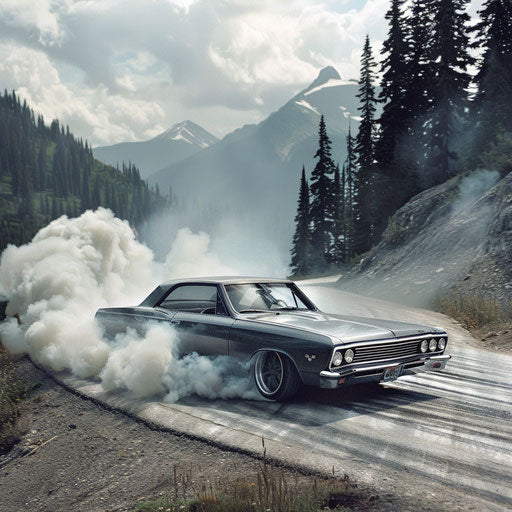 1967 Chevrolet Bel Air drifting on a mountain