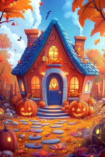 Halloween pumpkin house with lights