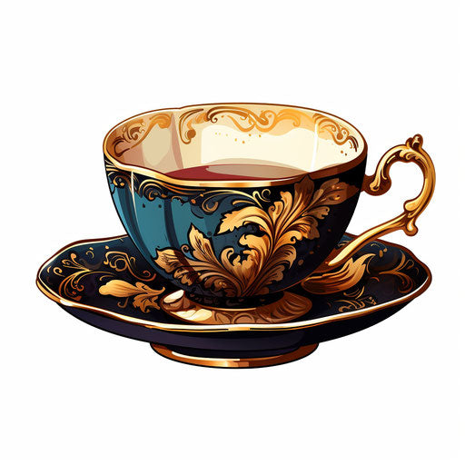 Teacup illustration in Chiaroscuro Art style on white background