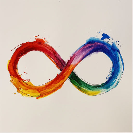 Rainbow-colored infinity symbol in a flat tattoo sketch for eternal pride