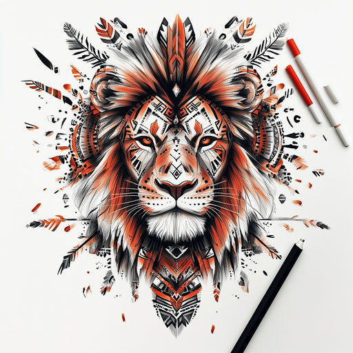 Fierce tribal lion tattoo sketch on hand
