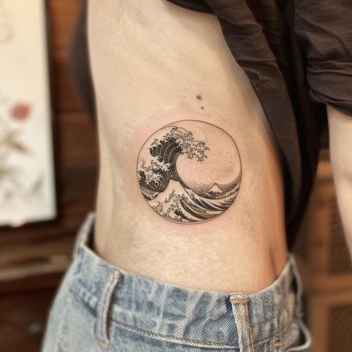 Rib tattoos of a minimalist wave