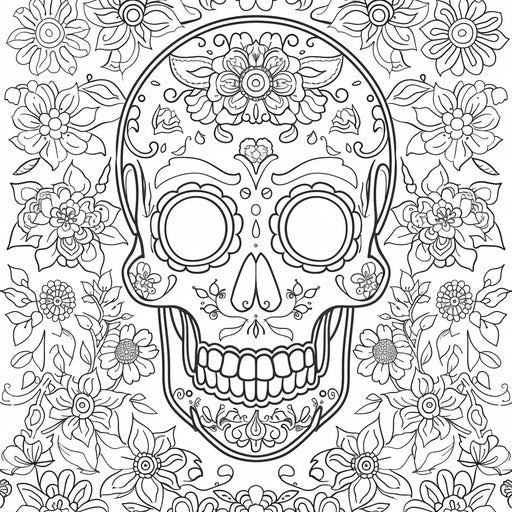 Detailed sugar skull with flowers and patterns for Day of the Dead