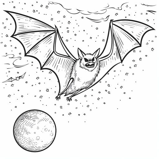 Bat flying in the night sky with full moon