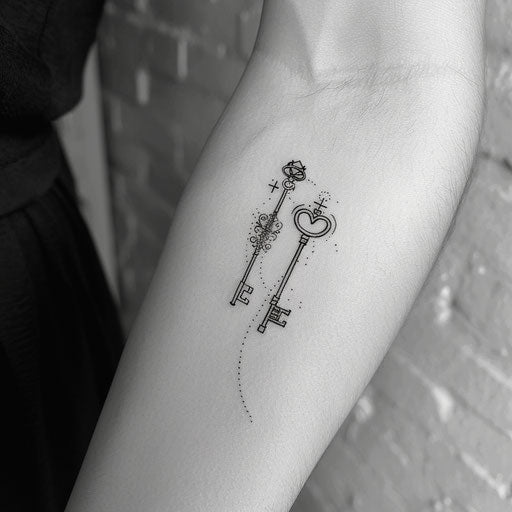 Minimalist tattoo concept of keyholes and keys from Alice in Wonderland