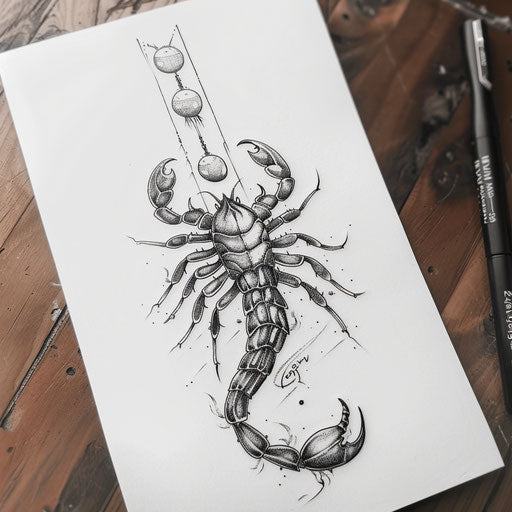 Zen scorpion tattoo design on white paper