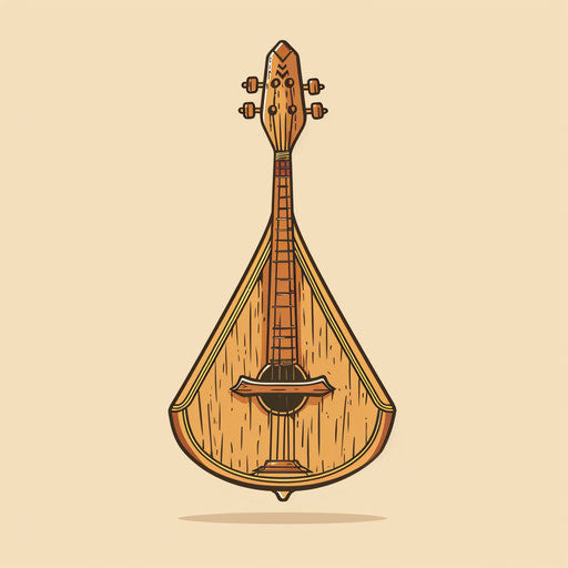 Clipart style flat tattoo sketch of a traditional Russian balalaika with wooden tones