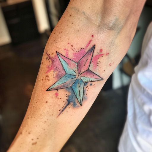 Watercolor-inspired nautical star tattoo