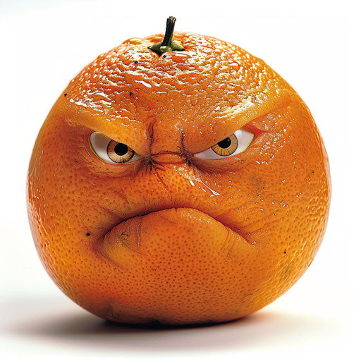 Orange emoticon on white background, gritty style