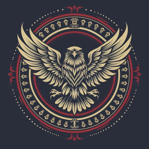 Emblematic logo with heritage background, traditional colors