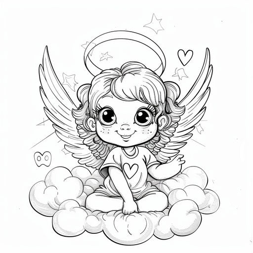 Cute angel on a cloud with heart-shaped halo