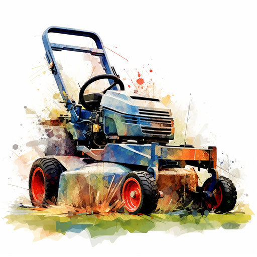 Impressionistic art of lawn mower on white background