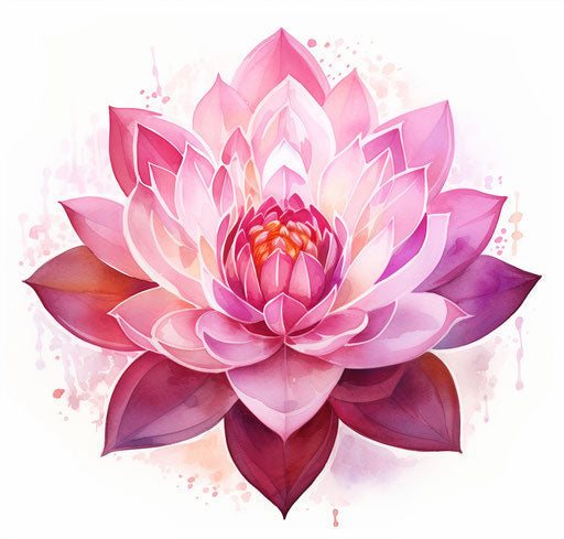 Pink lotus flower watercolor illustration on white background