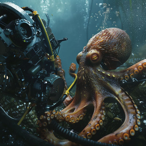 Interaction of an octopus with underwater robotics