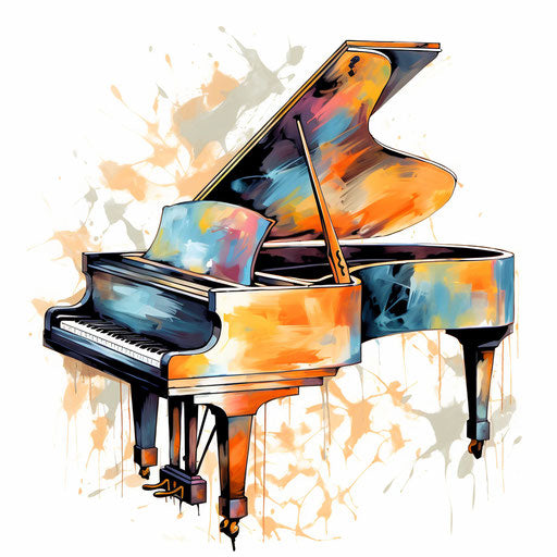 Piano clipart in the style of Impressionistic Art, on white background