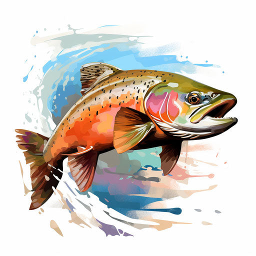 Trout clipart in the style of Impressionistic Art, on white background