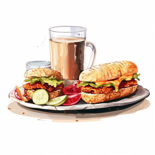 Meal illustration in the style of Chiaroscuro Art, on white background