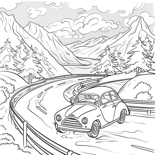 Car on road with two simple wheels