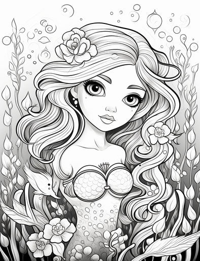 Disney princess mermaid coloring pages, whimsical and captivating style