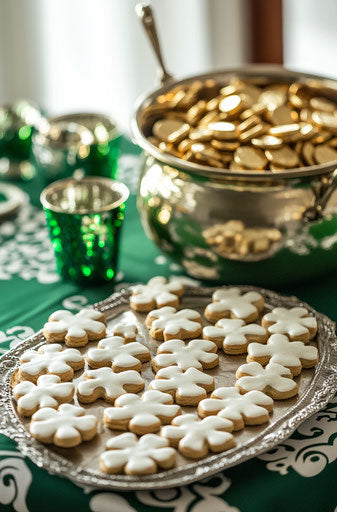 Elegant St. Patrick's Day party with green and white tablecloth