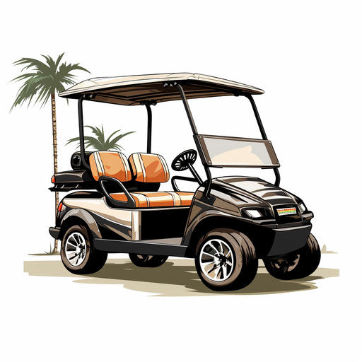 Chiaroscuro Art Style Golf Cart on White Background