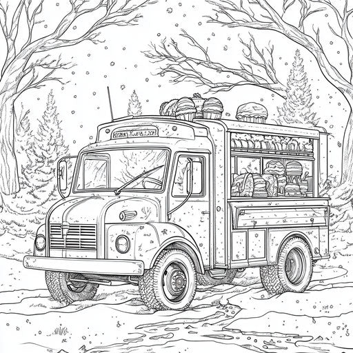 Ice cream truck in a winter wonderland