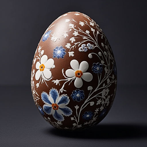 Green flower in an egg, calming aesthetic, white and brown