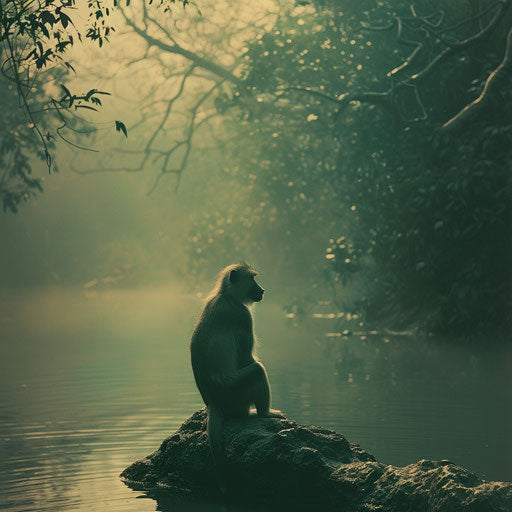 Baboon in a serene and calm natural setting