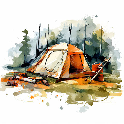 Camping clipart in the style of Impressionistic Art