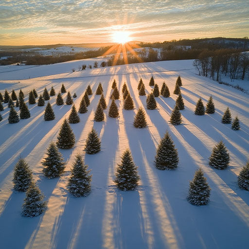 Winter evening at Christmas tree farm