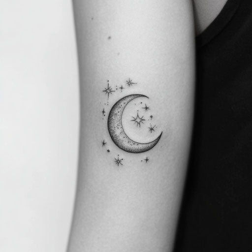 Small arm tattoos with a crescent moon and stars