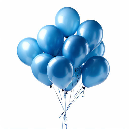 Blue balloons png in the style of Minimalist, on a white background