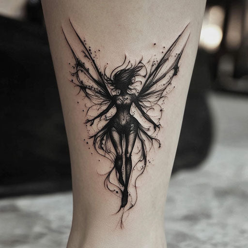 Ankle tattoos for women featuring a dark fairy with wings