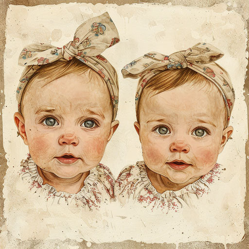 Photo realistic twins clipart on a flat beige background