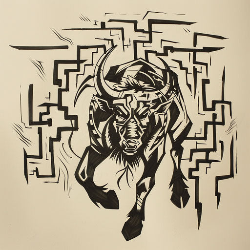 Abstract design of the Minotaur in a labyrinth