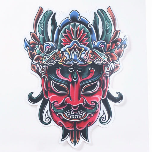 Traditional Korean mask tattoo, colorful, on pure white background