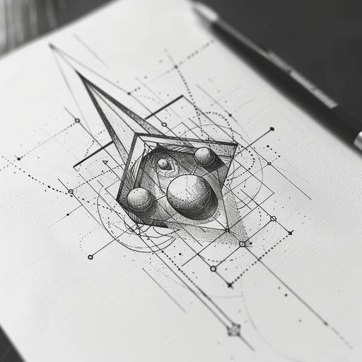 Geometric tattoo design with interconnected triangles and circles