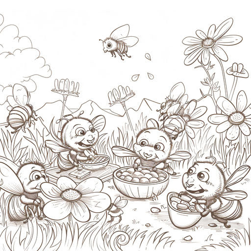 Bees having a picnic in a meadow